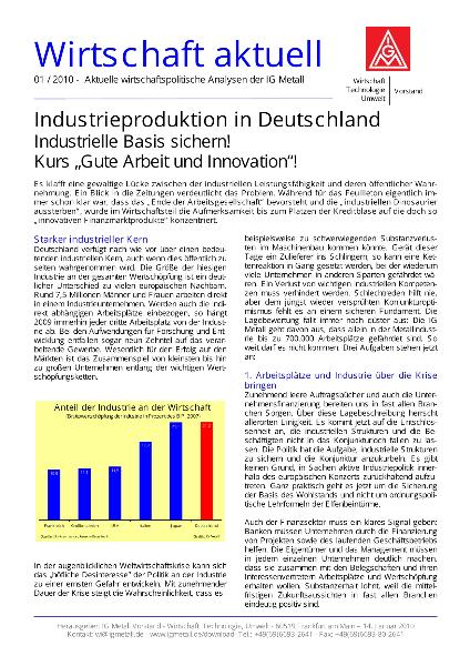 Wirtschaft aktuell 01/2010: Industrieproduktion in Deutschland