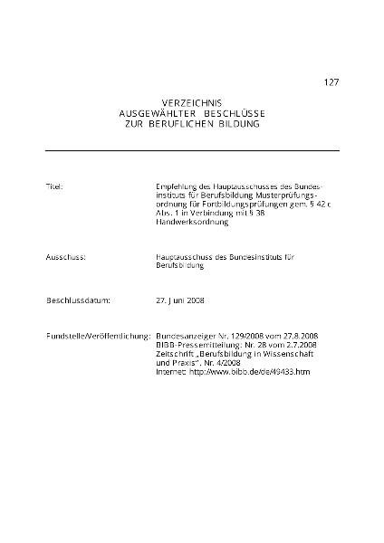 Musterprüfungsordnung für Fortbildungsprüfungen HWK