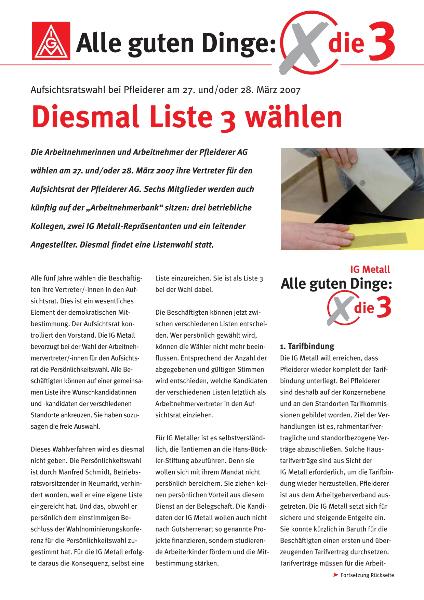 Pfleiderer: Flugblatt zu den Aufsichtsratswahlen