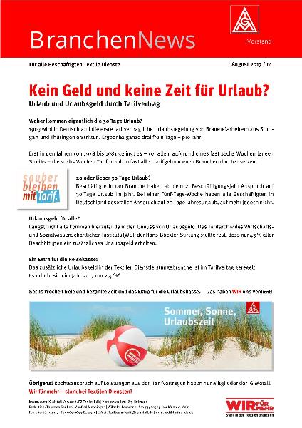 Kein Geld und keine Zeit für Urlaub?, BranchenNews Textile Dienste August 2017 / 01