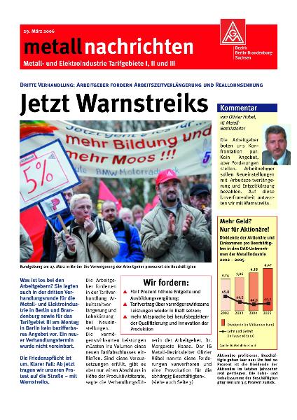 Tarifgebiete I, II und III: Jetzt Warnstreiks - 29. März 2006