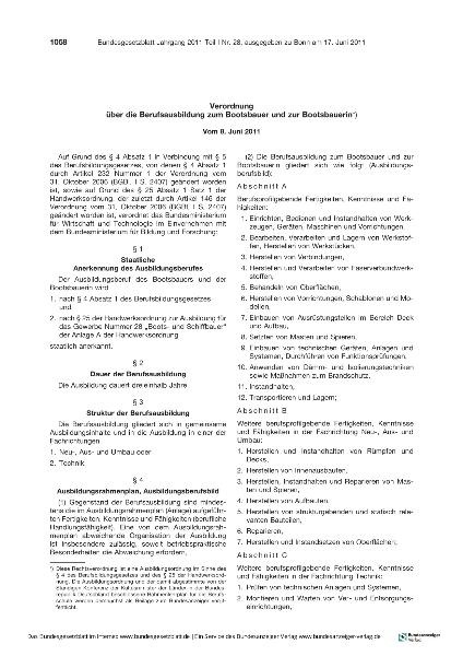 Verordnung über die Berufsausbildung zum Bootsbauer/ zur Bootsbauerin