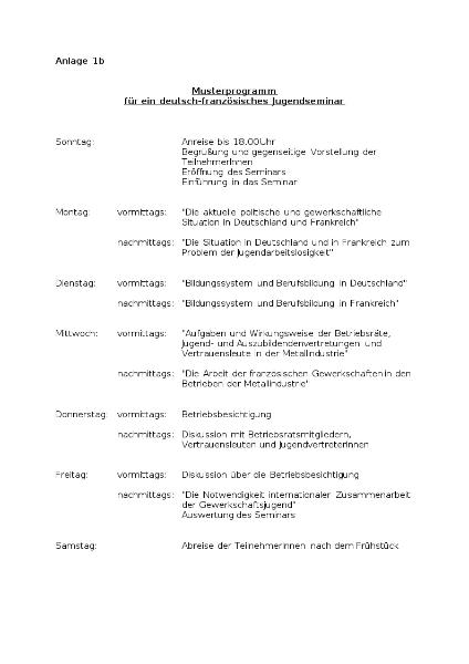 Deutsch-französisches Jugendwerk: Anlage 1b Musterprogramm, Internationale Maßnahmen nach dem Kinder und Jugendplan