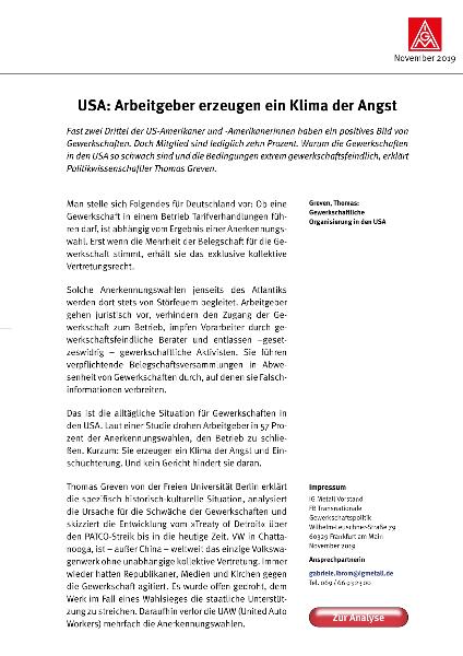 Thomas Greven: Gewerkschaftliche Organisierung in den USA | USA: Arbeitgeber erzeugen ein Klima der Angst