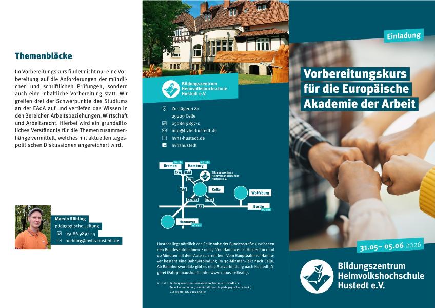 Einladung zum Vorbereitungskurs der Europäischen Akademie der Arbeit (EAdA)
