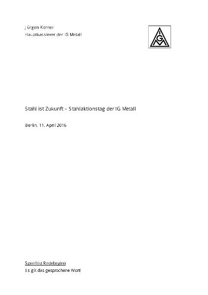 Jürgen Kerner: Rede zum Stahlaktionstag am 11. April 2016 in Berlin