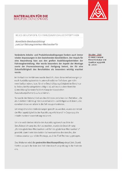 Neuordnung Fahrzeuginterieur Mechaniker:in (2020)
