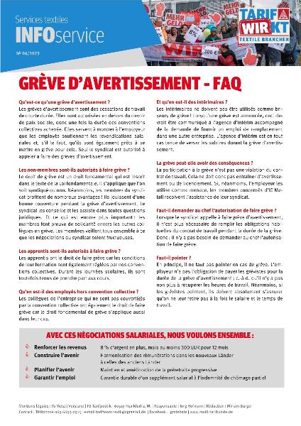 Warnstreik-FAQ, Infoservice Textile Dienste Nr. 4/2023, französisch