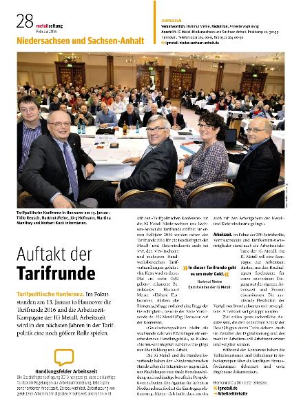 metallzeitung - Regionalseiten Niedersachsen und Sachsen-Anhalt Februar 2016