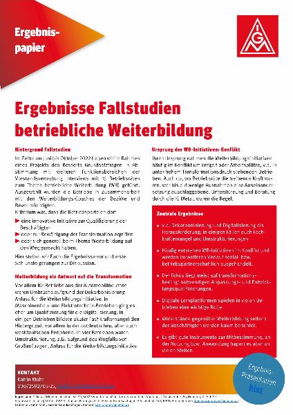 Ergebnisse Fallstudien betriebliche Weiterbildung