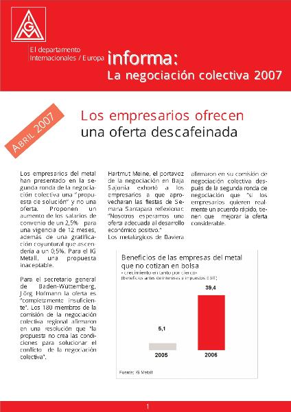 Avril 2007: Los empresarios ofrecen una oferta descafeinada