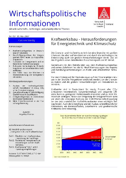Wirtschaftspolitische Informationen 05/2007 - Kraftwerksbau - Herausforderungen für Energietechnik und Klimaschutz