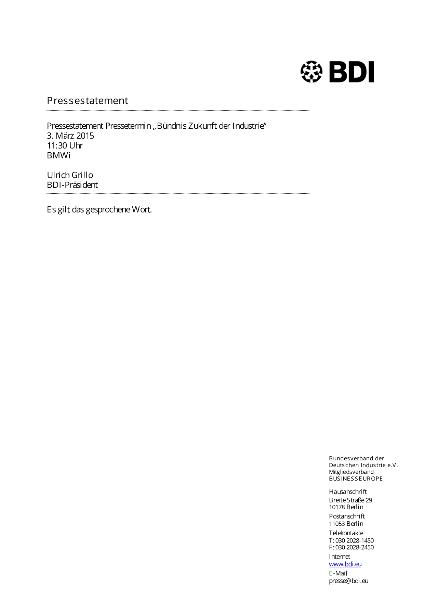 2015 3 3 Ulrich Grillo: Gründungskonferenz Bündnis der Industrie
