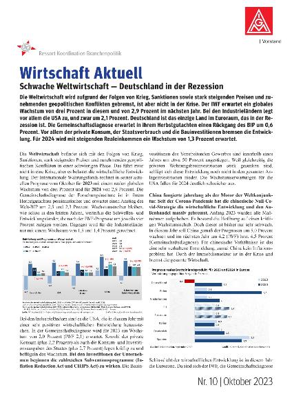Schwache Weltwirtschaft: Deutschland in der Rezession, Wirtschaft aktuell Nr. 10 / Oktober 2023