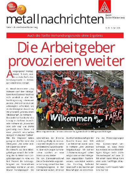 Baden-Württemberg: Die Arbeitgeber provozieren weiter, Nr. 10 - 12. April 2006