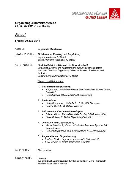 Ablaufplan der Konferenz