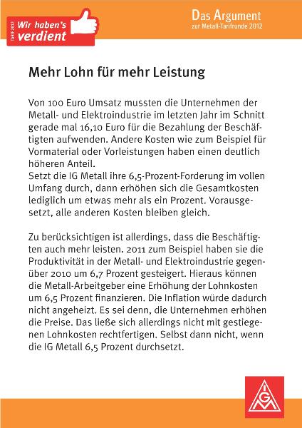 17. April 2012 | Mehr Lohn für mehr Leistung