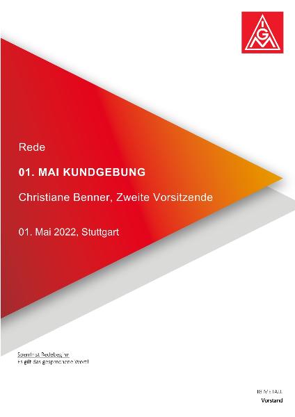 Christiane Benner, Zweite Vorsitzende der IG Metall, Rede zum 1. Mai 2022