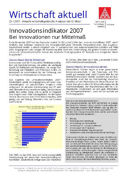 Wirtschaft aktuell 24/2007: Innovationsindikator 2007: Bei Innovationen nur Mittelmaß