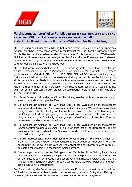 Vereinbarung zur beruflichen Fortbildung DGB-KWB (2008)