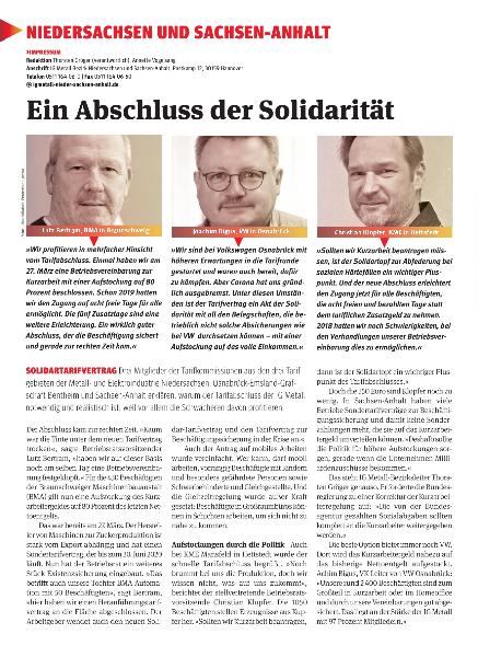 metallzeitung - Regionalseiten Niedersachsen und Sachsen-Anhalt Mai 2020