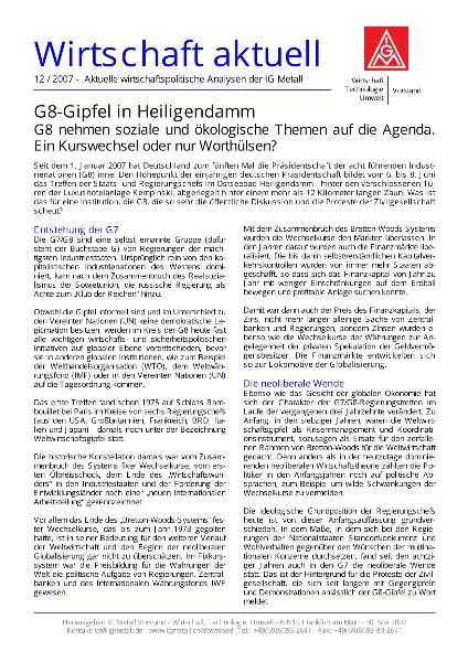 Wirtschaft aktuell 12/2007: G8-Gipfel in Heiligendamm