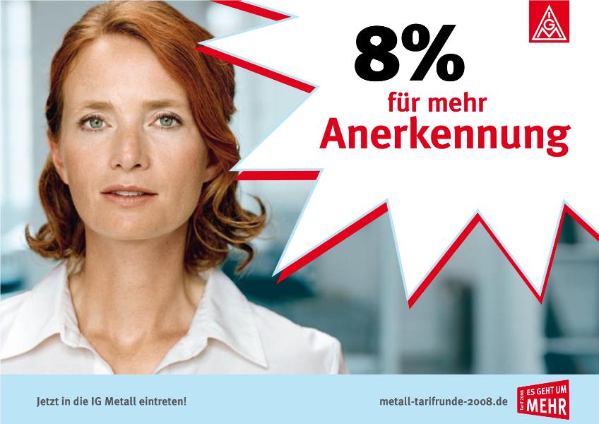 Plakatmotiv ''8 Prozent für mehr Anerkennung''