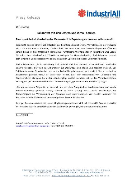 Solidarität mit den Opfern und ihren Familien