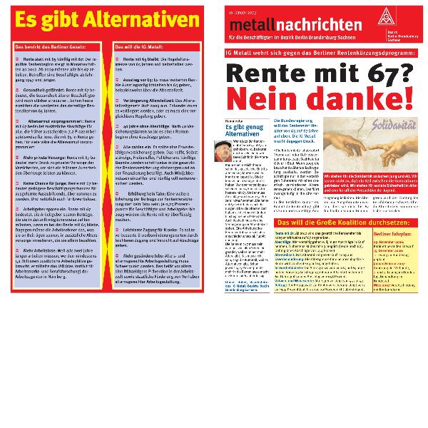 IG Metall Bezirk Berlin-Brandenburg-Sachsen, Metallnachrichten - Rente mit 67? Nein Danke!, 10.01.2007