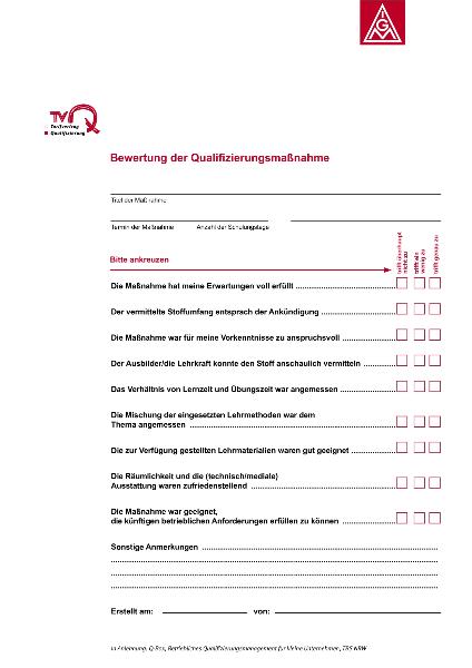 Dokumente zur Handlungshilfe Qualifzierung - Werkzeuge zur Durchführung - Bewertung der Qualifizierungsmassnahmen