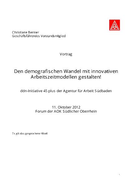 Christiane Benner:Statement zum demografischen Wandel, 11. Oktober 2012