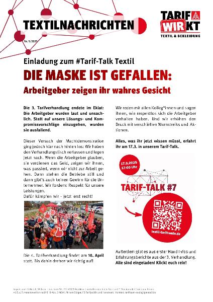 Die Maske ist gefallen: Arbeitgeber zeigen ihr wahres Gesicht - Textilnachrichten Nr. 5/2025