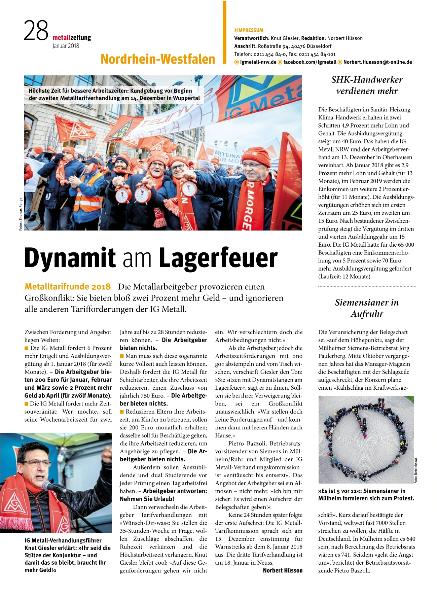 metallzeitung - Regionalseiten Nordrhein-Westfalen Januar 2018