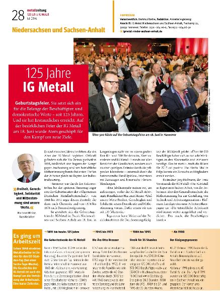 metallzeitung - Regionalseiten Niedersachsen und Sachsen-Anhalt Juli 2016