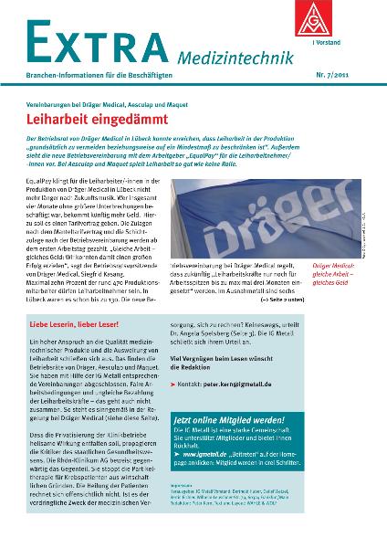 Leiharbeit eingedämmt - Vereinbarungen bei Dräger Medical, Aesculap und Maquet, Extra Medizintechnik Nr. 7/2011