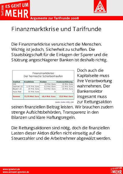 Finanzmarktkrise und Tarifrunde