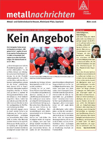 Tarifgebiet Hessen, Rheinland-Pfalz-Saarland: Kein Angebot , März 2006