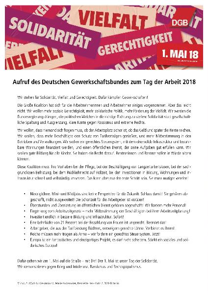 Aufruf des DGB zum 1. Mai 2018