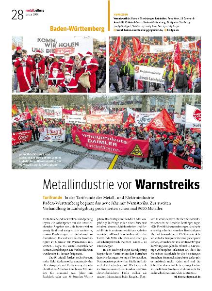 metallzeitung - Regionalseiten Baden-Württemberg Januar 2018