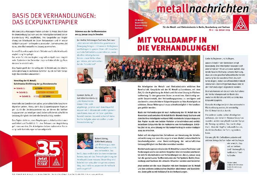 metallnachrichten Nr. 2 · 29. Januar 2019 – Mit Volldampf in die Verhandlungen!