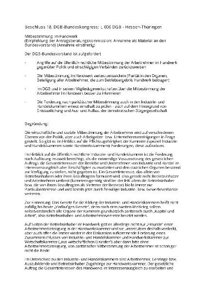 Beschluss DGB-Bundeskongress: Hessen - Türingen / Mitbestimmung im Handwerk