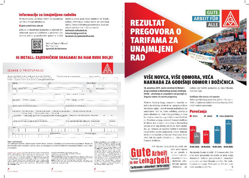 Flugblatt zum Tarifergebnis Leiharbeit 2019/2020 in kroatischer Sprache (zur Weitergabe an die Druckerei)