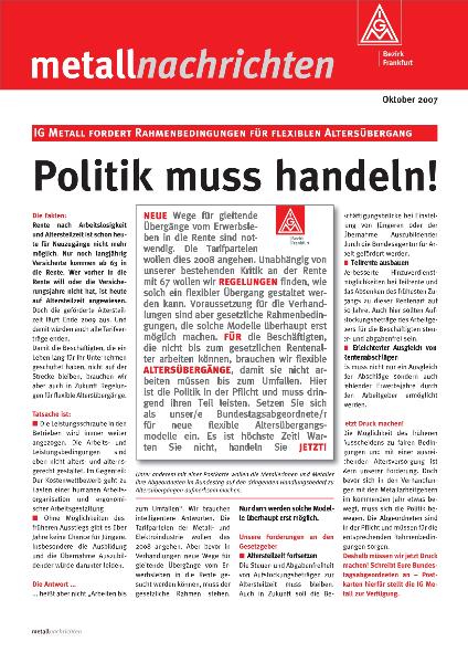 metallnachrichten, Bezirk Frankfurt, Politik muss handeln, Oktober 2007