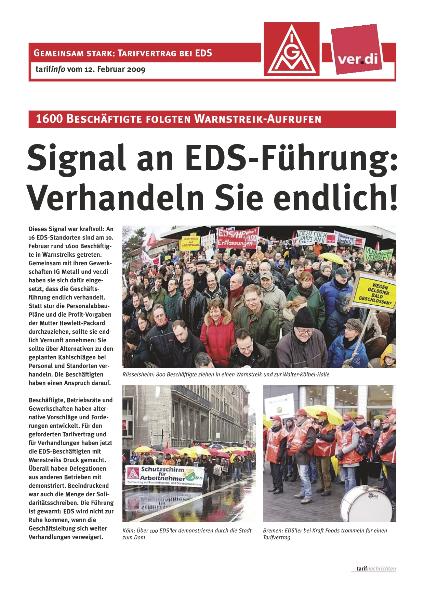 EDS Tarifinfo: Signal an EDS-Führungen: Verhandeln Sie endlich! 12. Februar 2009