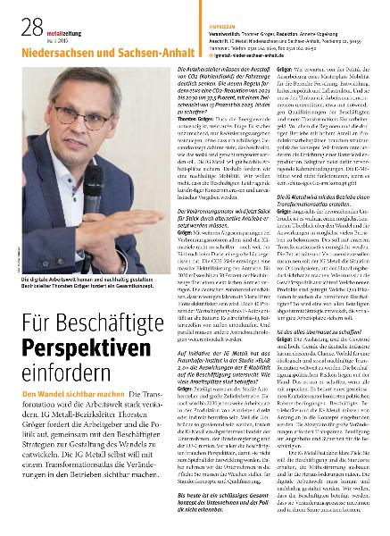 metallzeitung - Regionalseiten Niedersachsen und Sachsen-Anhalt März 2019