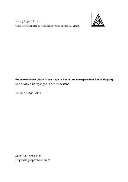 Statement Hans-Jürgen Urban auf der Pressekonferenz 