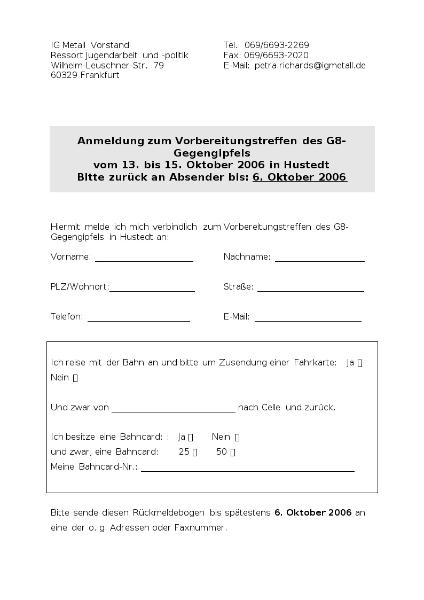 Aktivitäten im Rahmen des G8-Gegengipfels: Rückmeldung