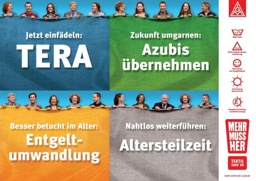 Plakat zur Tarifrunde Textil+Bekleidung 2008: ''4er Themen''