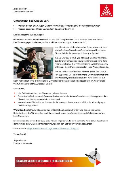 Unterstützt Lee Cheuk-yan!