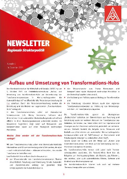 Aufbau und Umsetzung von Transformations-Hubs, Newsletter Regionale Strukturpolitik Nr. 5, 14.12.2021